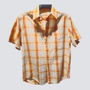 Arizona Vintage Mens Buttondown Shirt.  Untucked Lenght. Orange Plaid. Size S